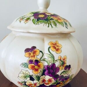 Vintage Chinese Ginger Jar with Lid, Floral Jar